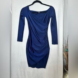 Windsor Blue‎ Ruched Asymmetrical Bodycon Dress